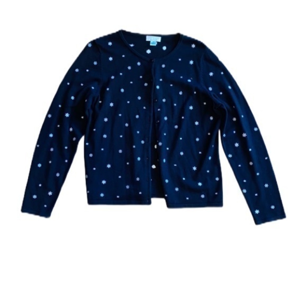Christopher & Banks snowflake long sleeve button down medium black